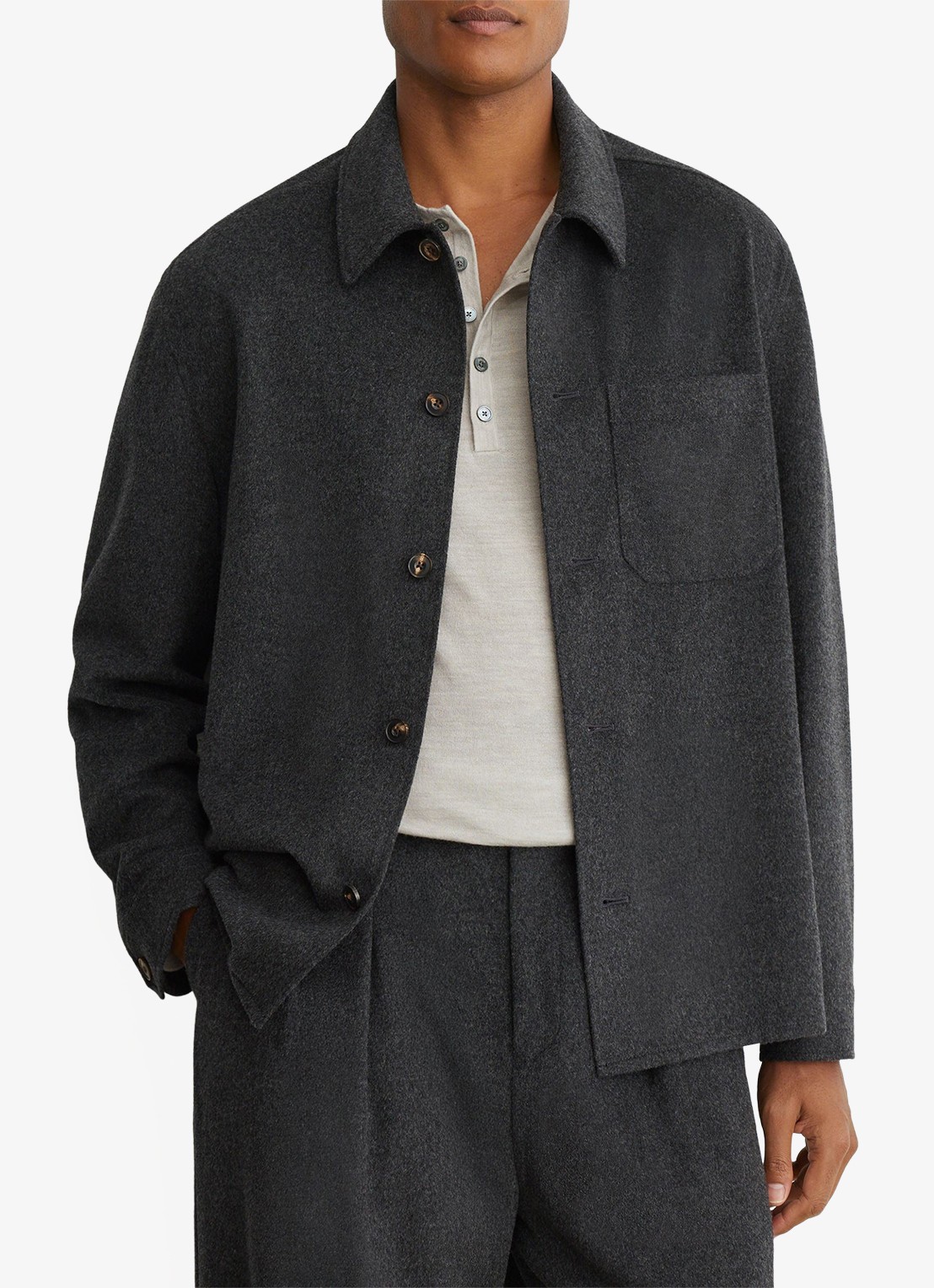 Reiss Collin overshirt in wolblend met borstzak - detail 4 donkergrijs