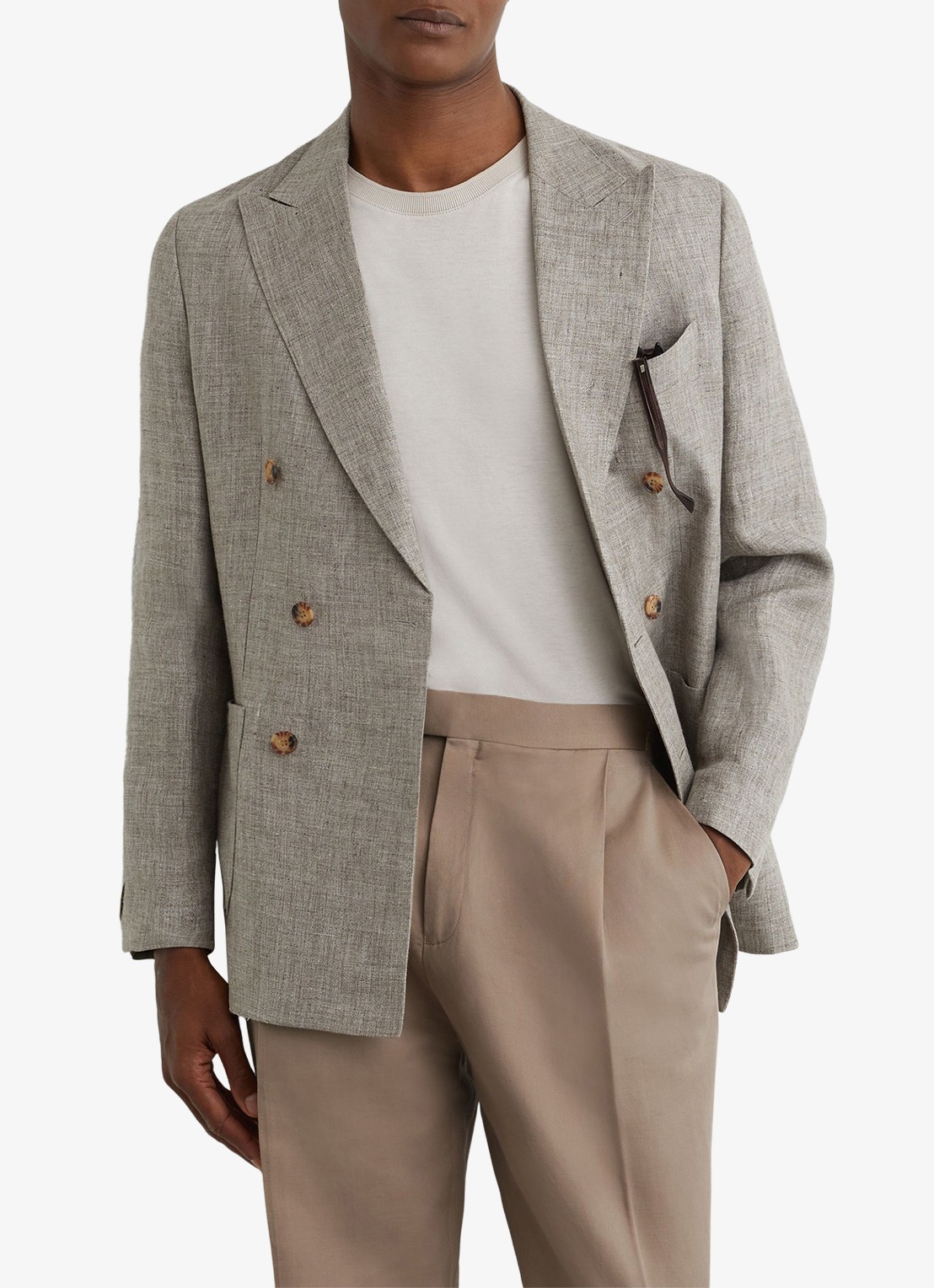 Reiss Com tapered fit pantalon in linnenblend - detail 4 beige