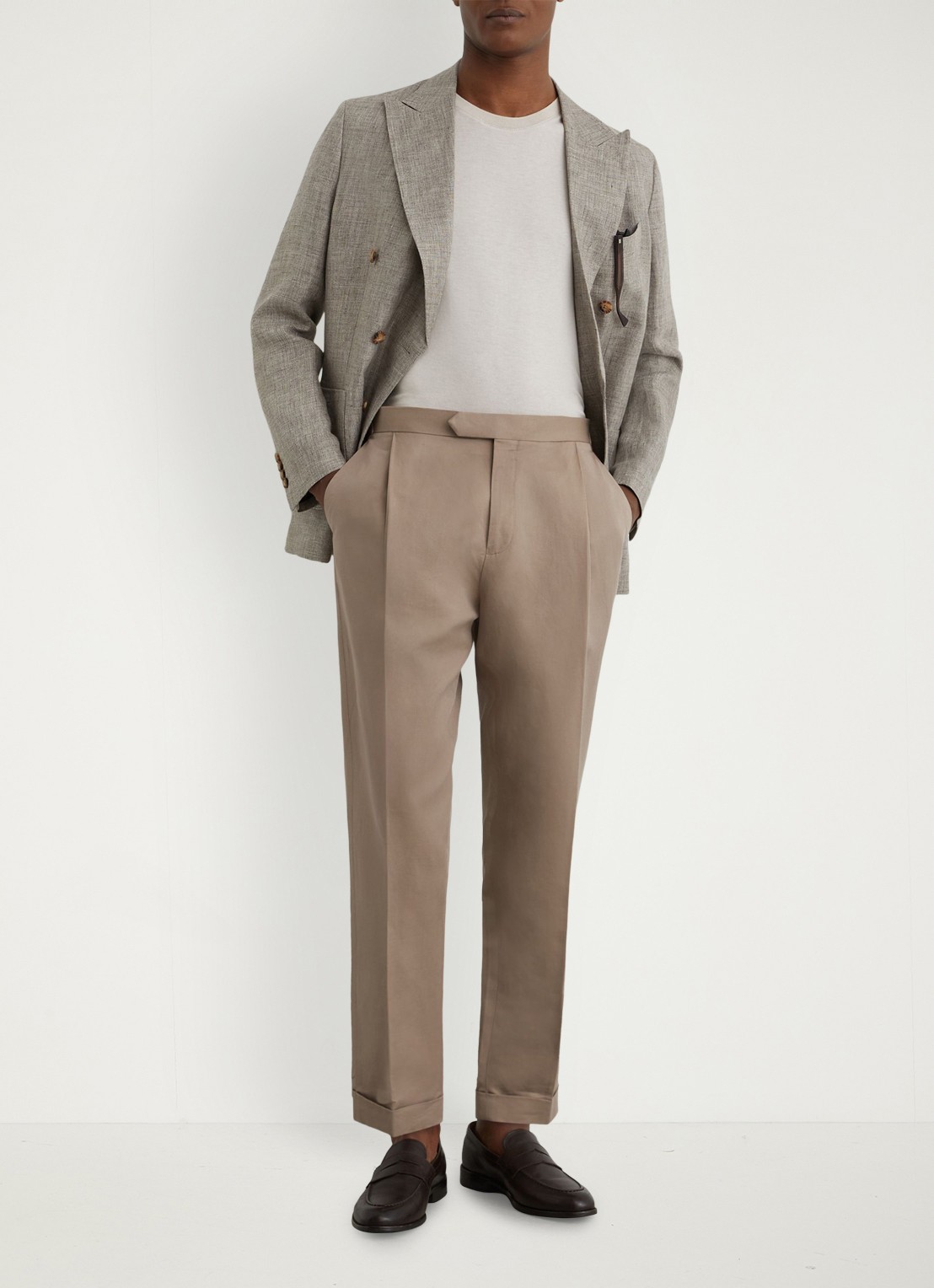 Reiss Com tapered fit pantalon in linnenblend - voorkant 2 beige