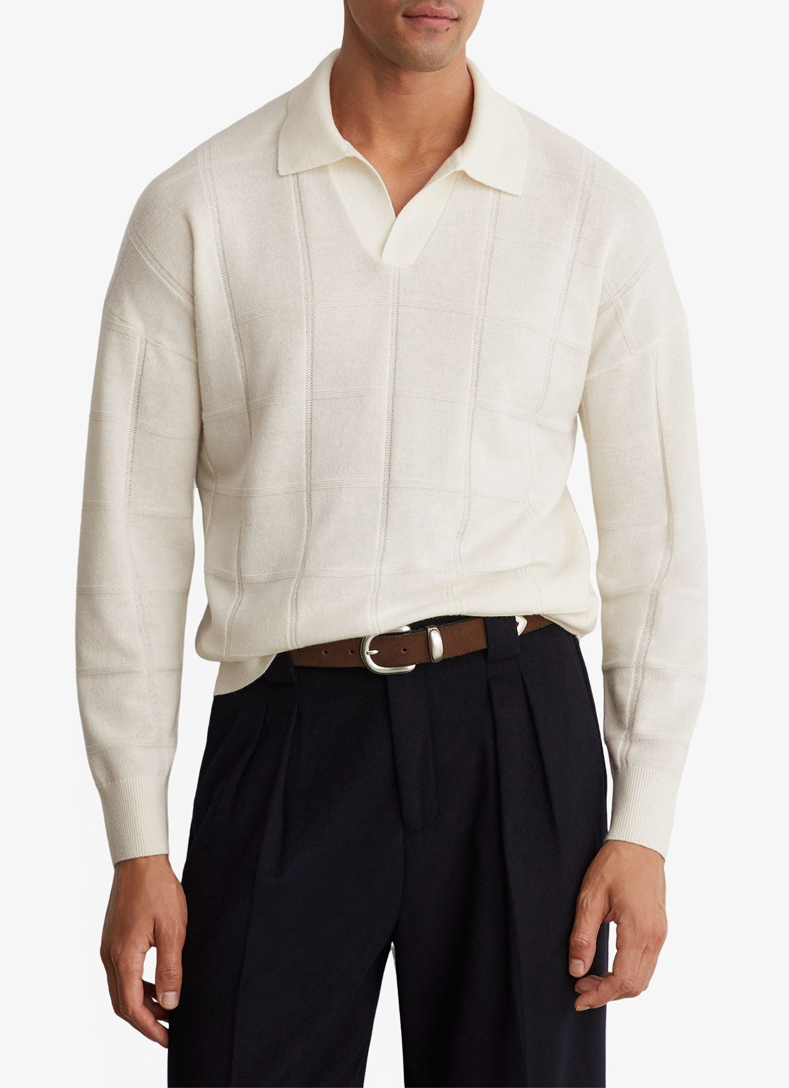 Reiss Compton fijngebreide trui met structuur - detail wit