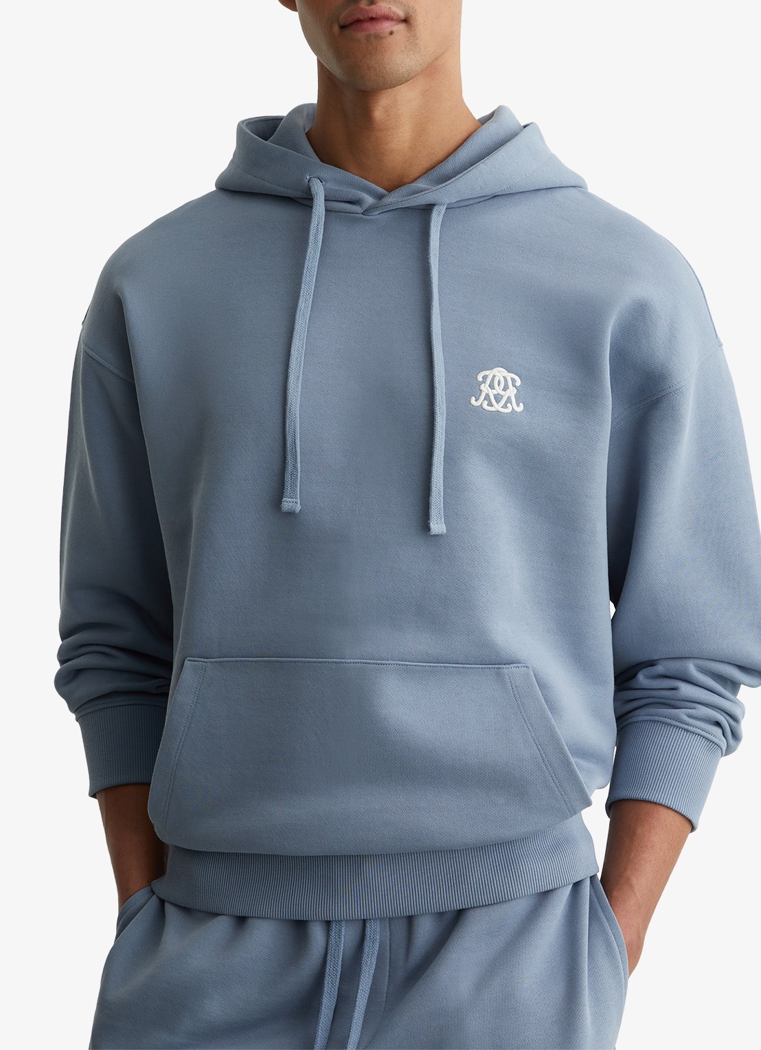 Reiss Conlin hoodie met borduring - detail 2 lichtblauw