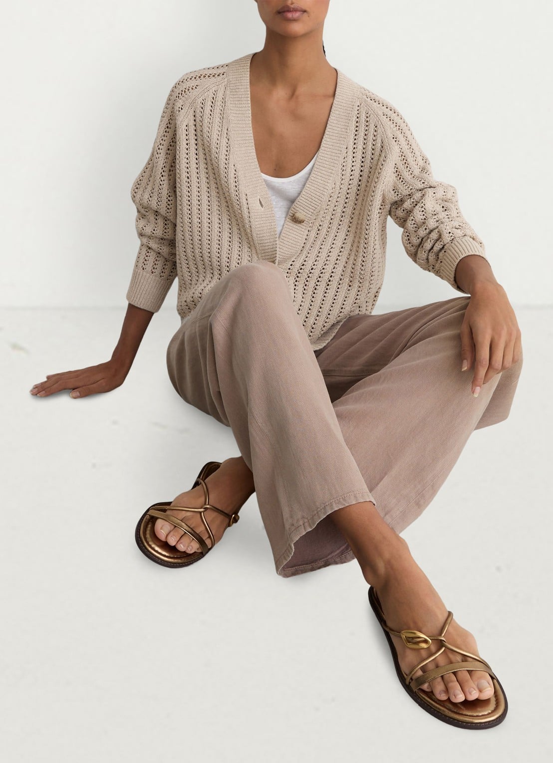 Reiss Constance opengebreid vest in linnenblend - detail 4 neutral / beige