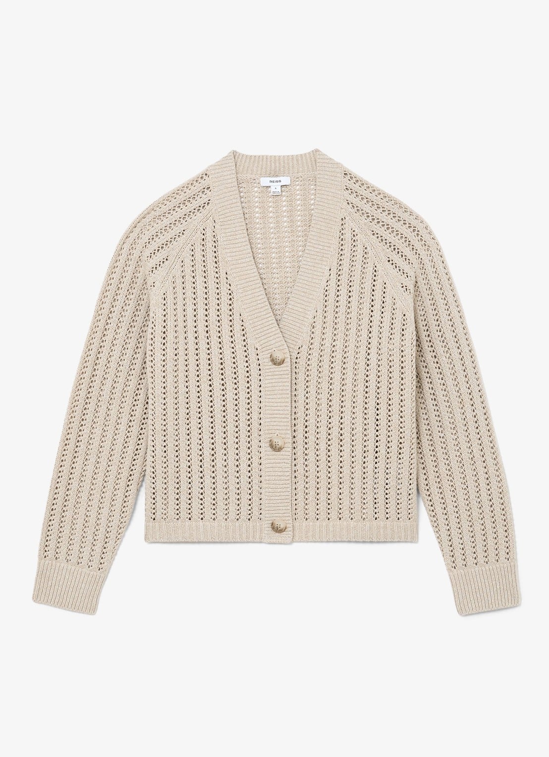 Reiss Constance opengebreid vest in linnenblend - voorkant neutral / beige