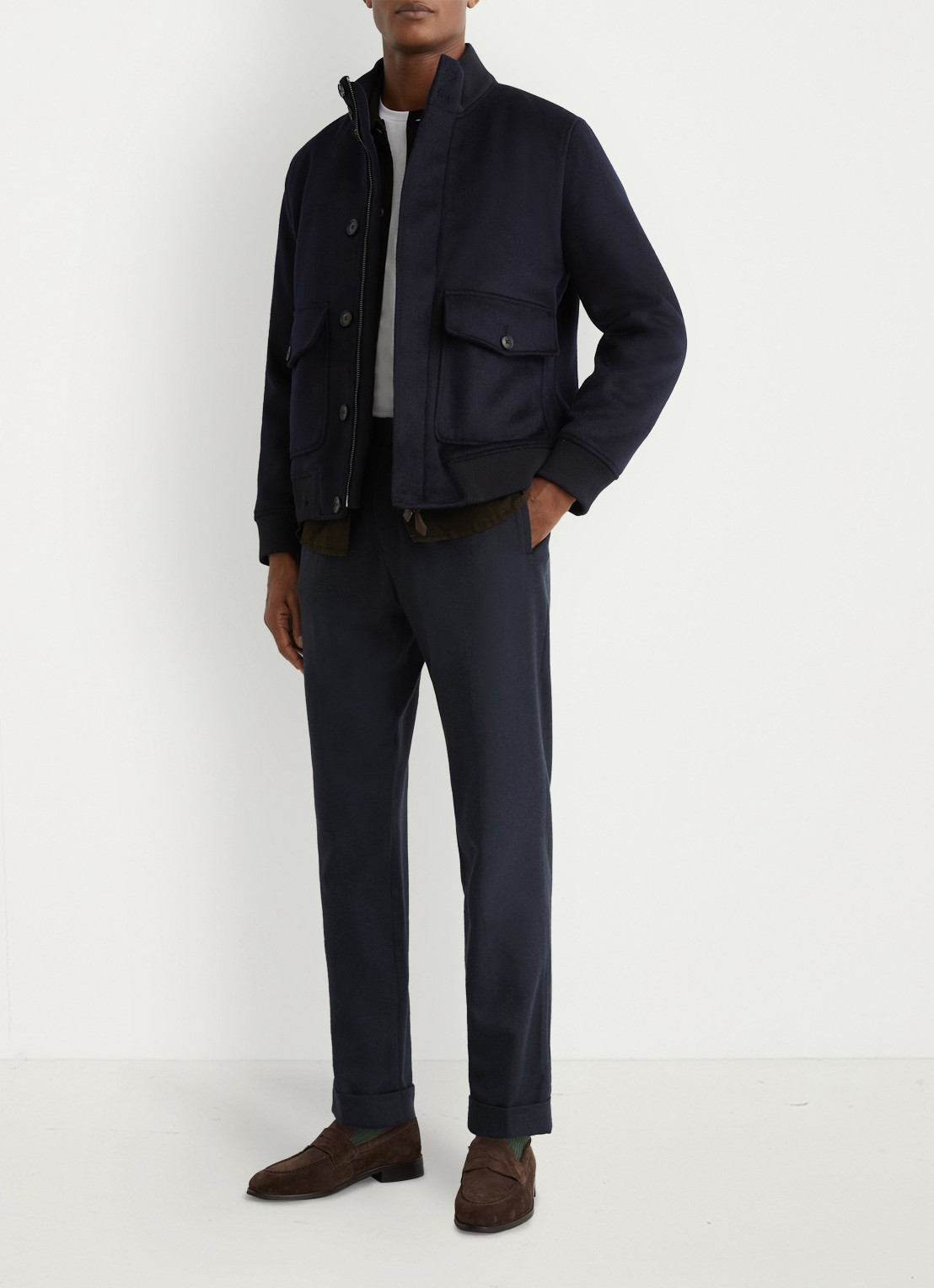 Reiss Cooper pantalon in wolblend met paspelzakken  - voorkant 2 donkerblauw