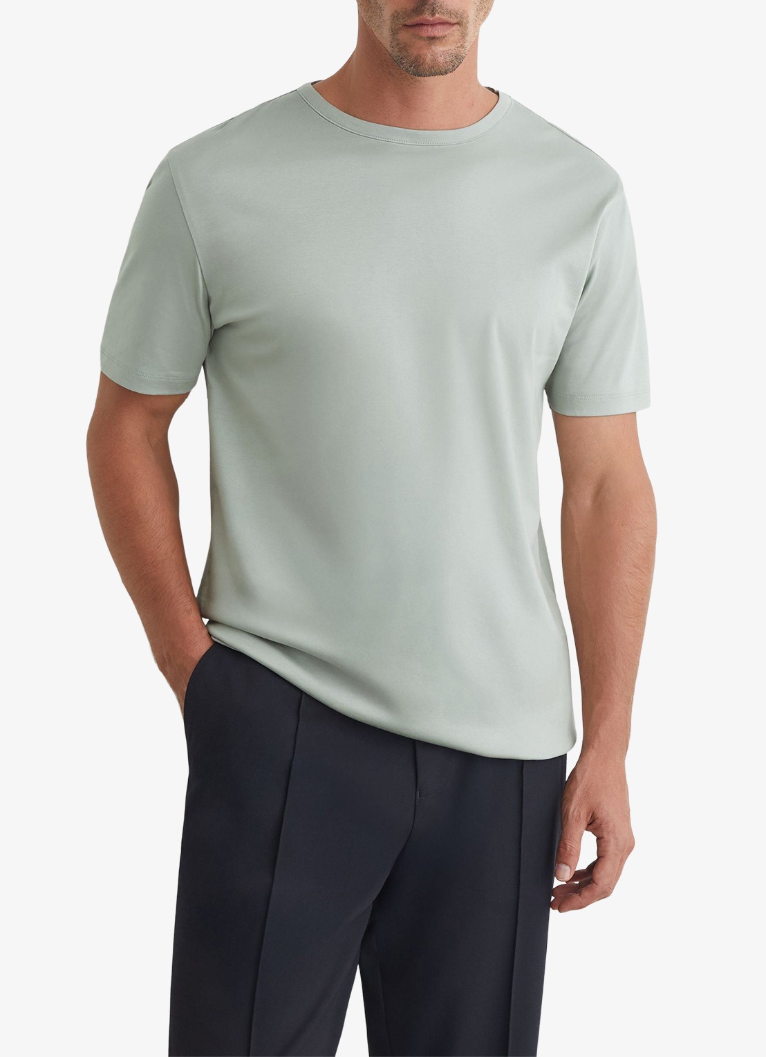 Reiss Count T-shirt met stretch - detail lindegroen