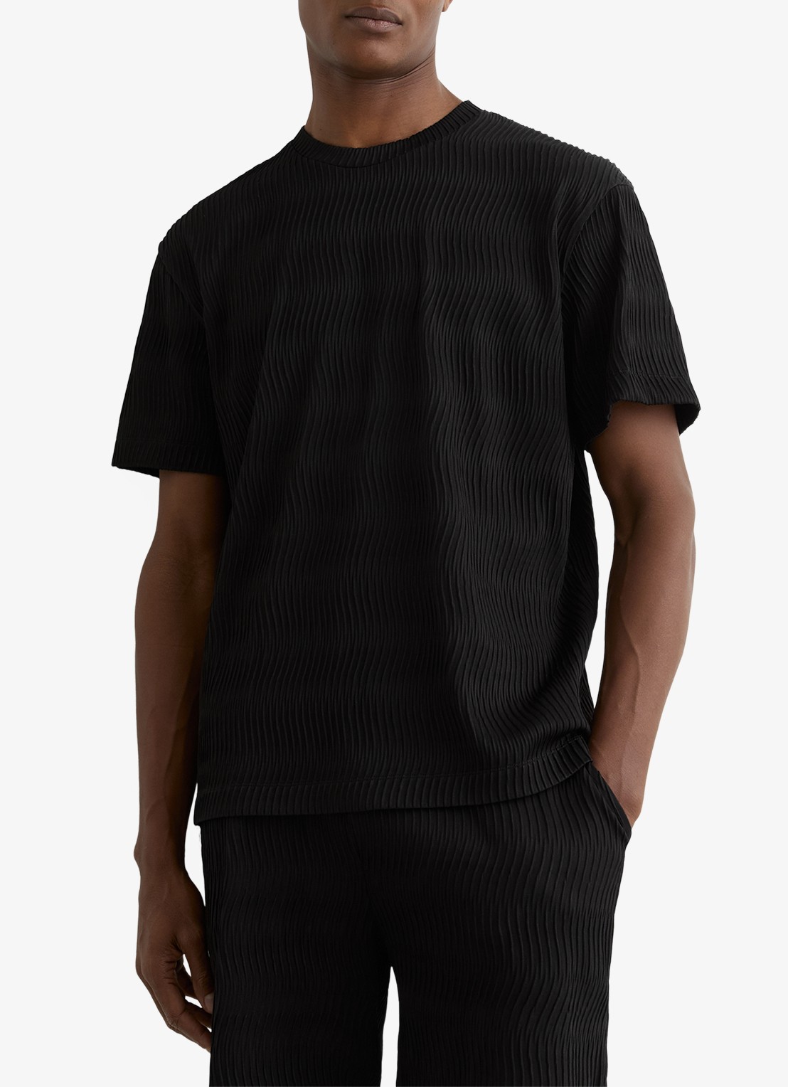 Reiss Cox T-shirt met structuur - detail black / zwart