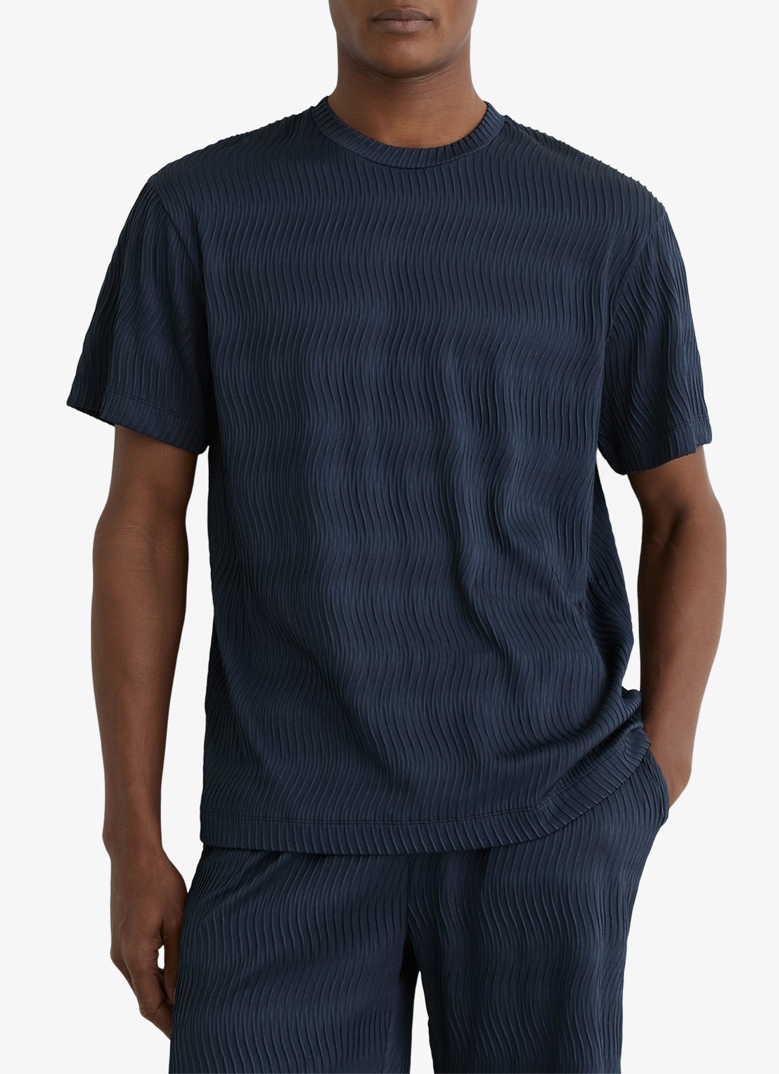 Reiss Cox T-shirt met structuur - detail 4 airforce blue / blauw