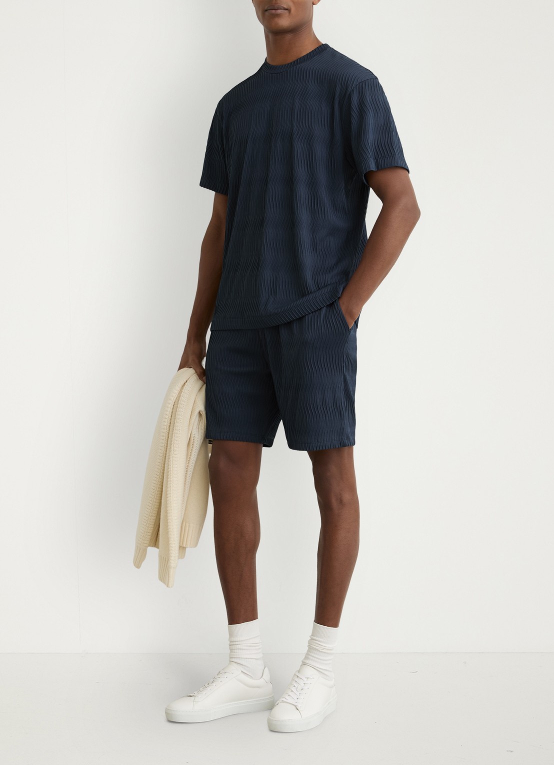 Reiss Cox T-shirt met structuur - voorkant 2 airforce blue / blauw