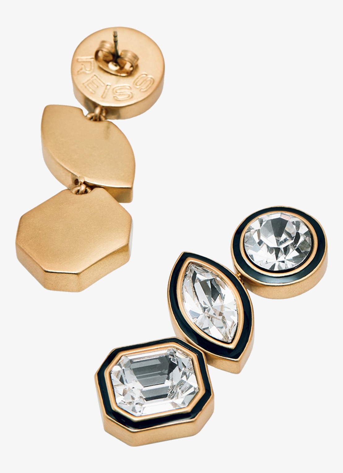 Reiss Crista oorstekers met kristal - detail 2 goud