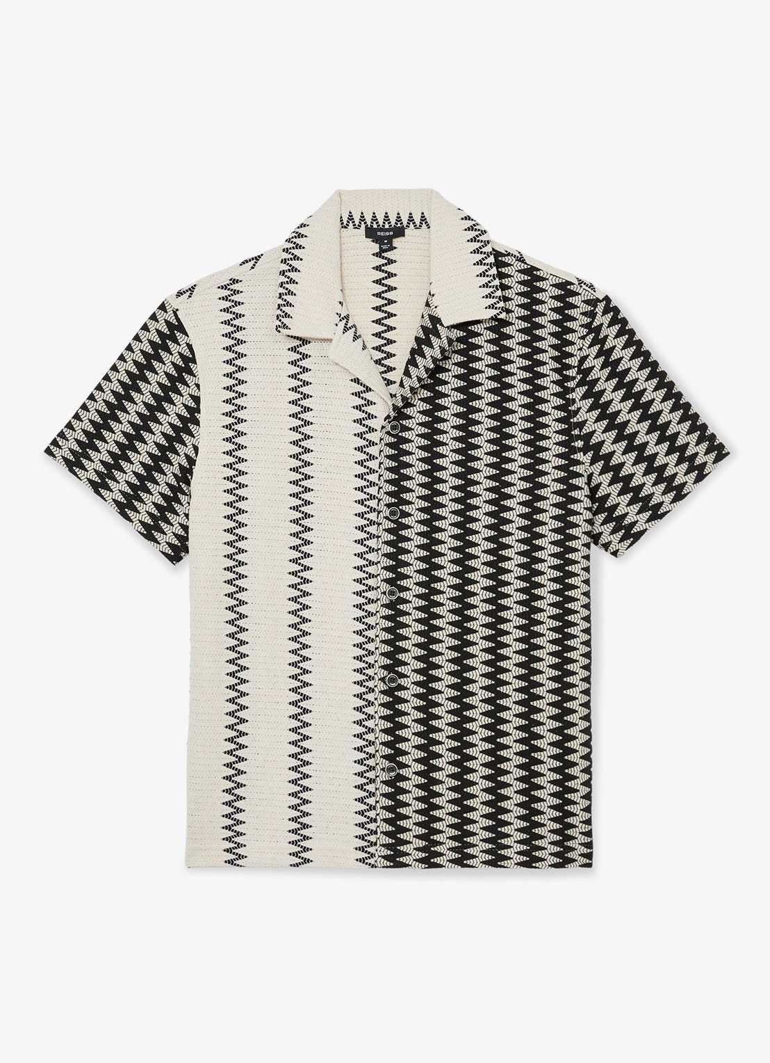 Reiss Dain fijngebreid regular fit overhemd met zigzag dessin - voorkant wit / zwart
