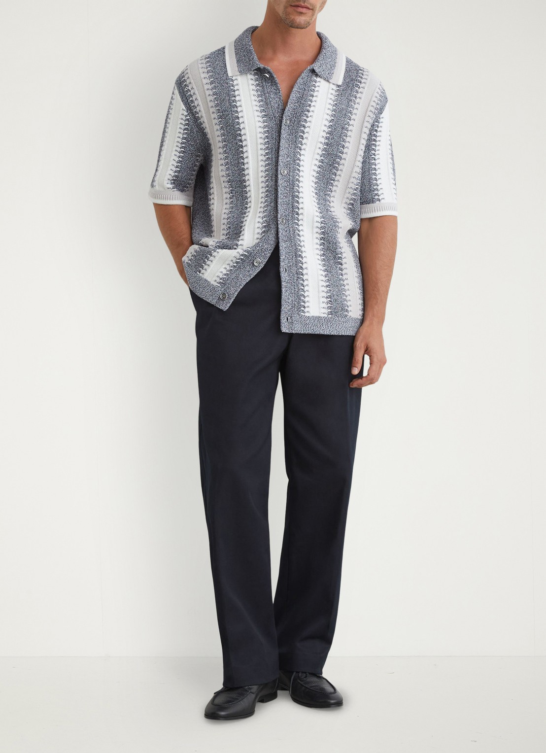 Reiss Dale regular fit overhemd met streepprint - voorkant 6 lichtblauw