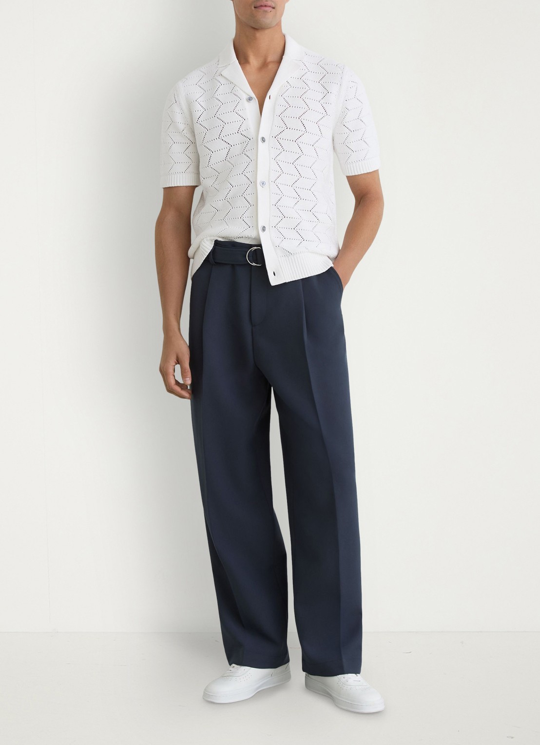 Reiss Dalkeith fijngebreide trui met polokraag - voorkant 3 white / wit