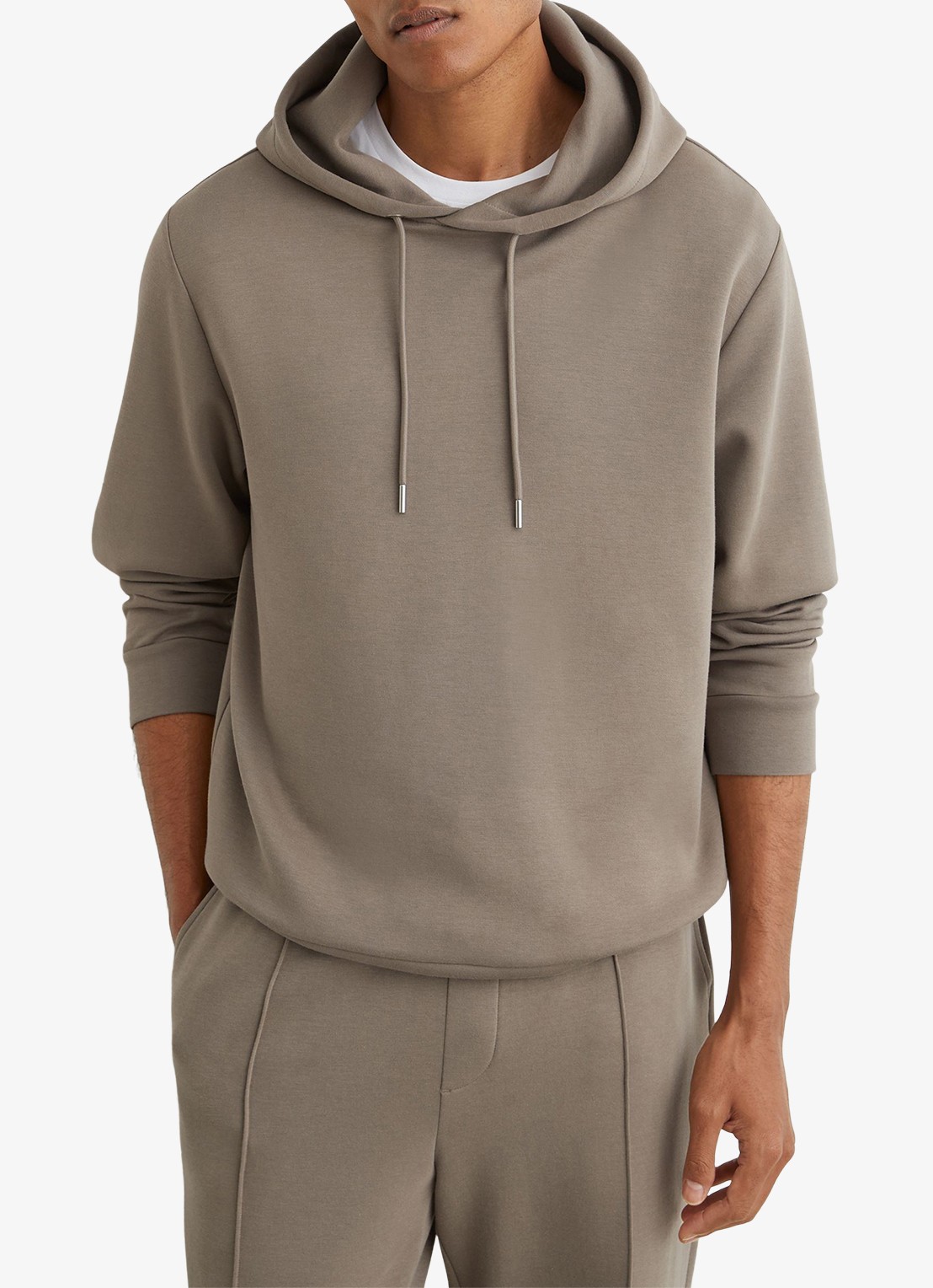 Reiss Dane hoodie met gemêleerd dessin - detail donkerbeige