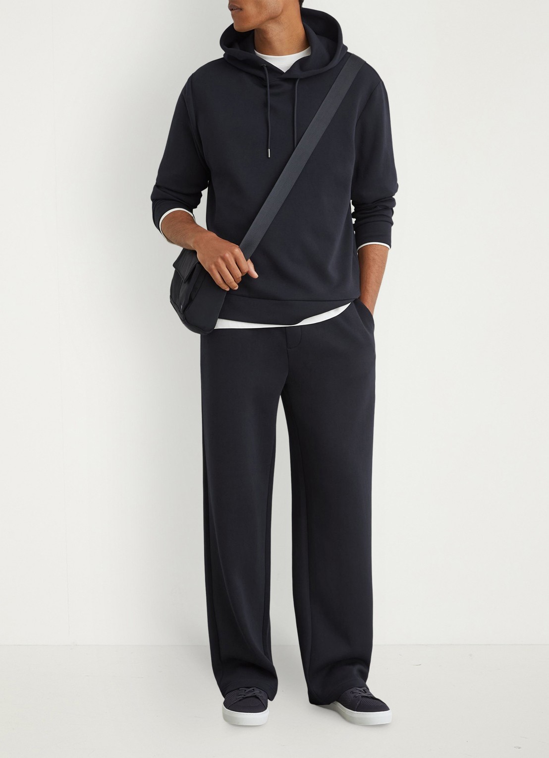 Reiss Dane hoodie met gemêleerd dessin - voorkant 3 navy / blauw