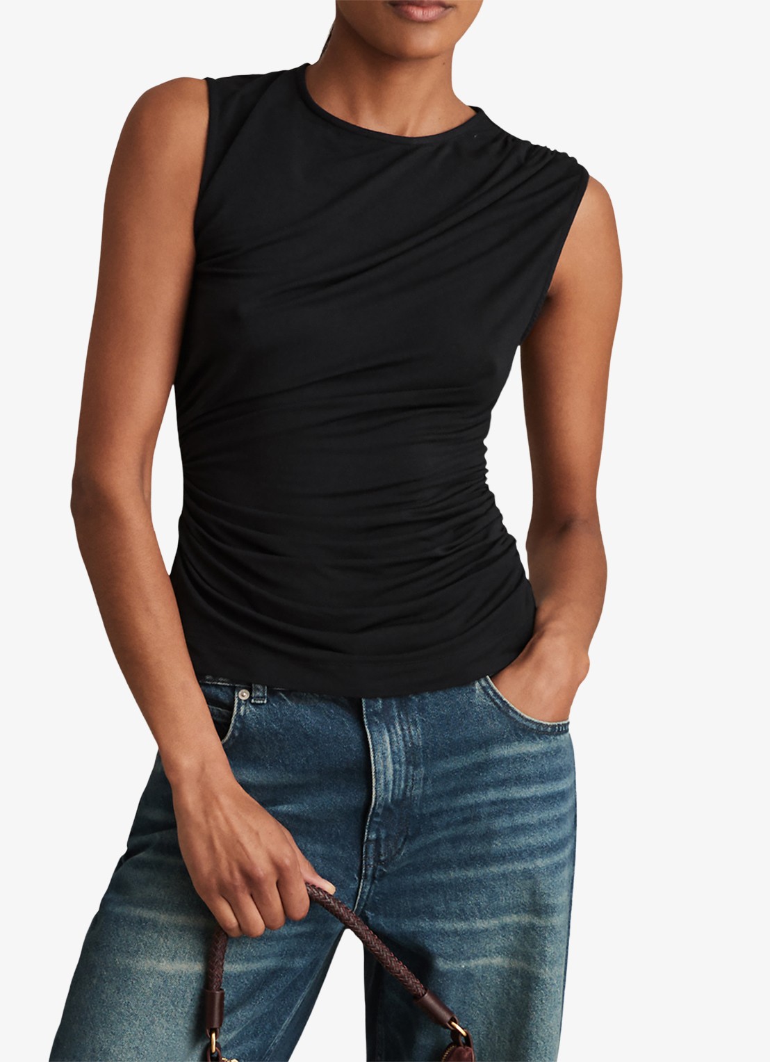 Reiss Dani mouwloze top met gedrapeerd detail - detail 2 black / zwart