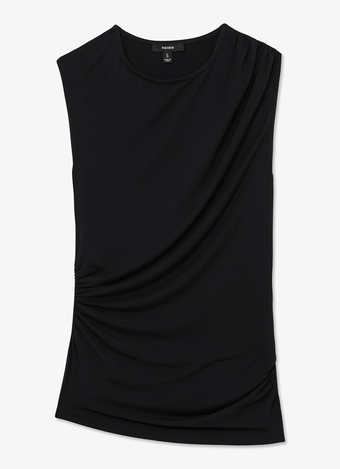 Reiss Dani mouwloze top met gedrapeerd detail - voorkant 4 black / zwart
