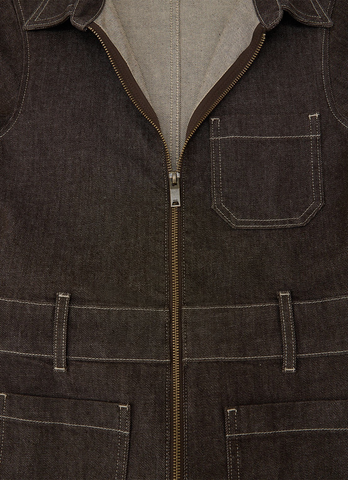 Reiss Danie wide fit jumpsuit van denim - detail 4 chocoladebruin