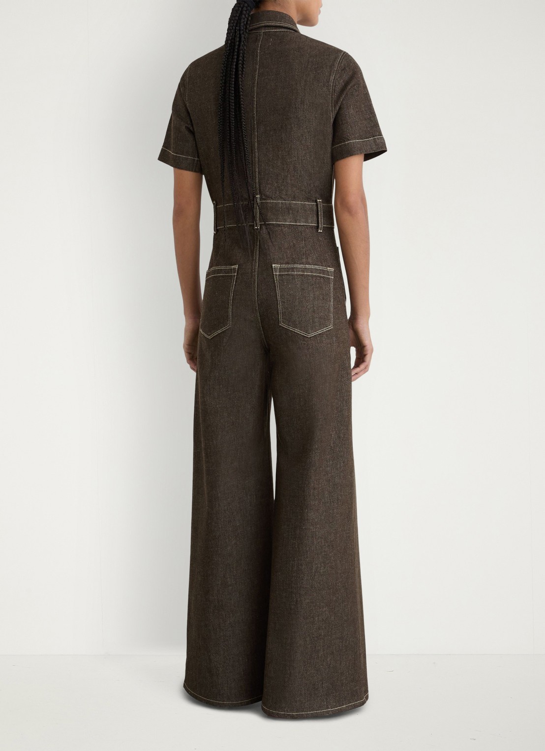 Reiss Danie wide fit jumpsuit van denim - detail 5 chocoladebruin
