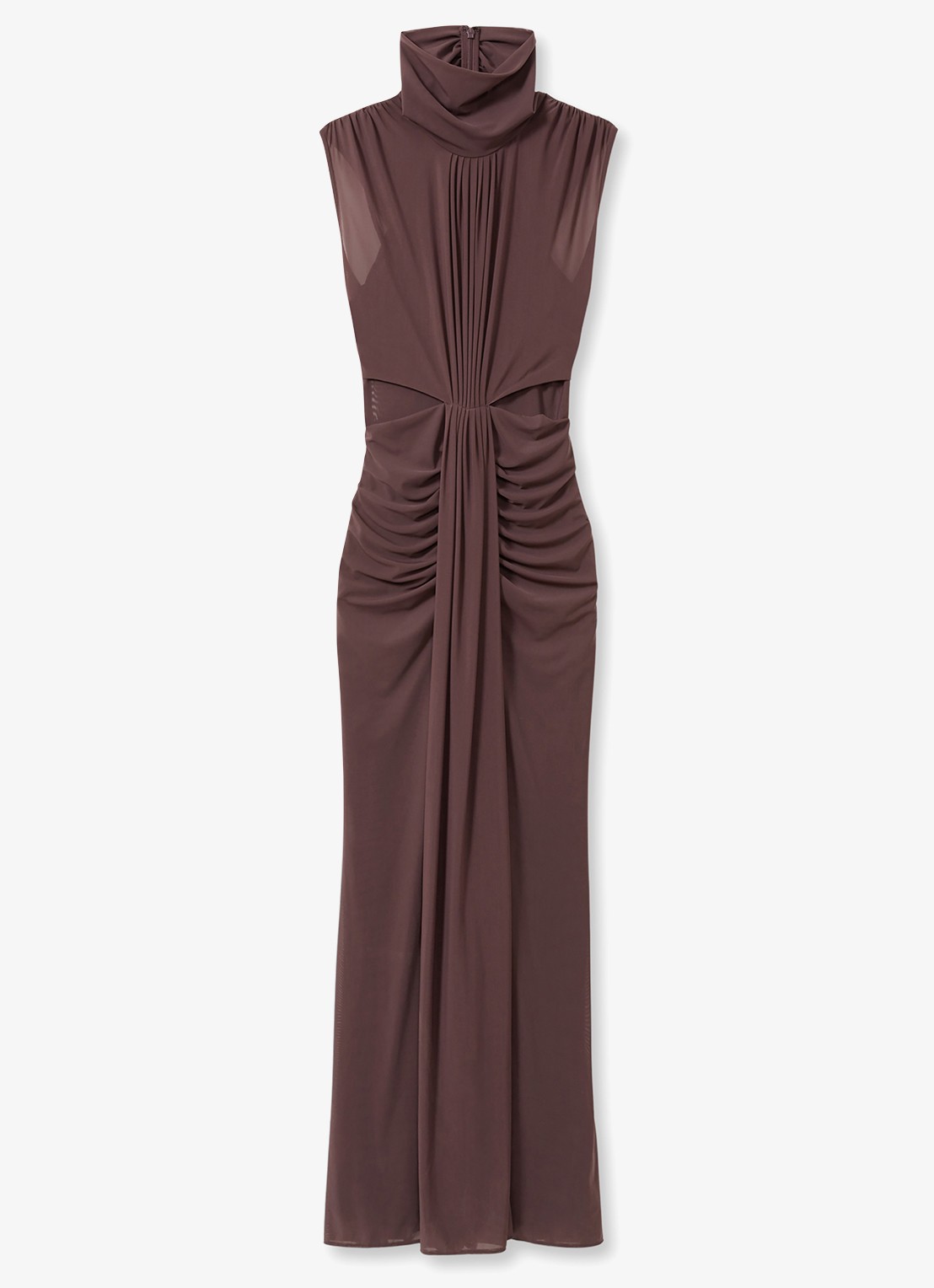 Reiss Daniella maxi jurk met halve col en plooidetail  - voorkant bruin