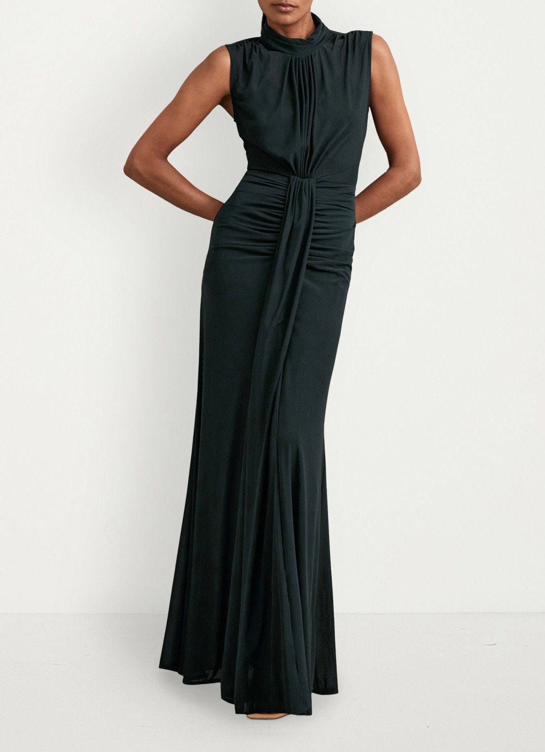 Reiss Daniella maxi jurk met halve col en plooidetail  - detail 2 donkergroen
