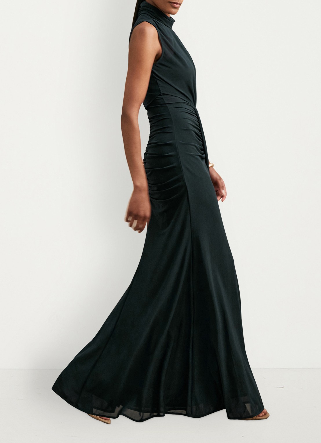 Reiss Daniella maxi jurk met halve col en plooidetail  - detail 3 donkergroen