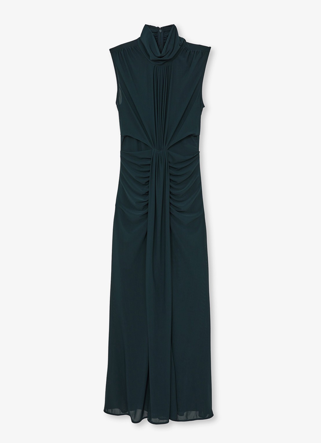 Reiss Daniella maxi jurk met halve col en plooidetail  - voorkant donkergroen