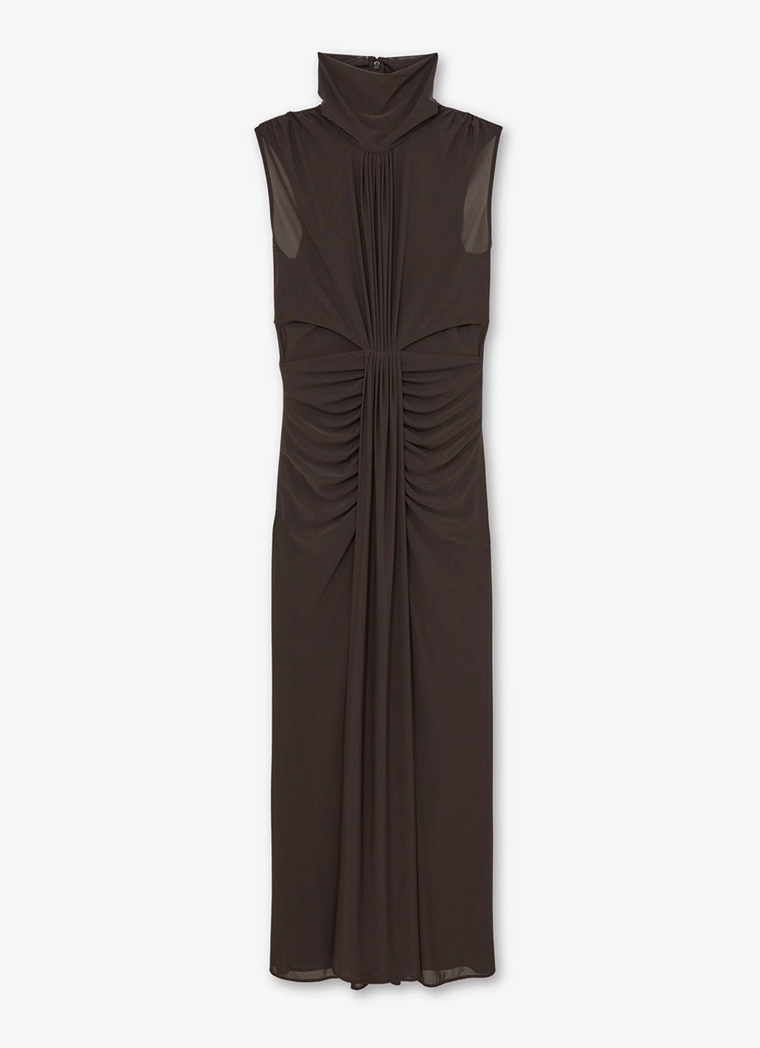 Reiss Daniella maxi jurk met halve col en plooidetail  - voorkant donkerbruin