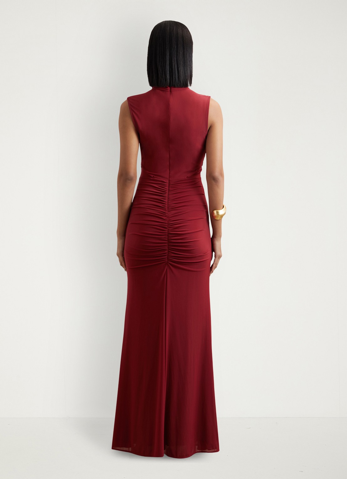 Reiss Daniella maxi jurk met halve col en plooidetail  - achterkant 3 bordeauxrood