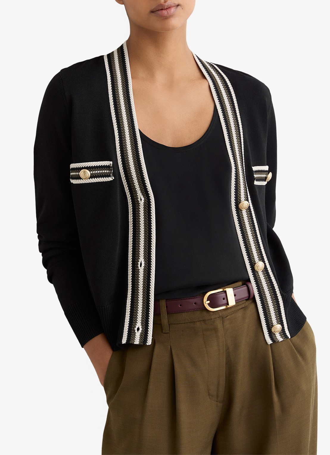 Reiss Danni fijngebreid vest met knoop detail - detail 4 zwart