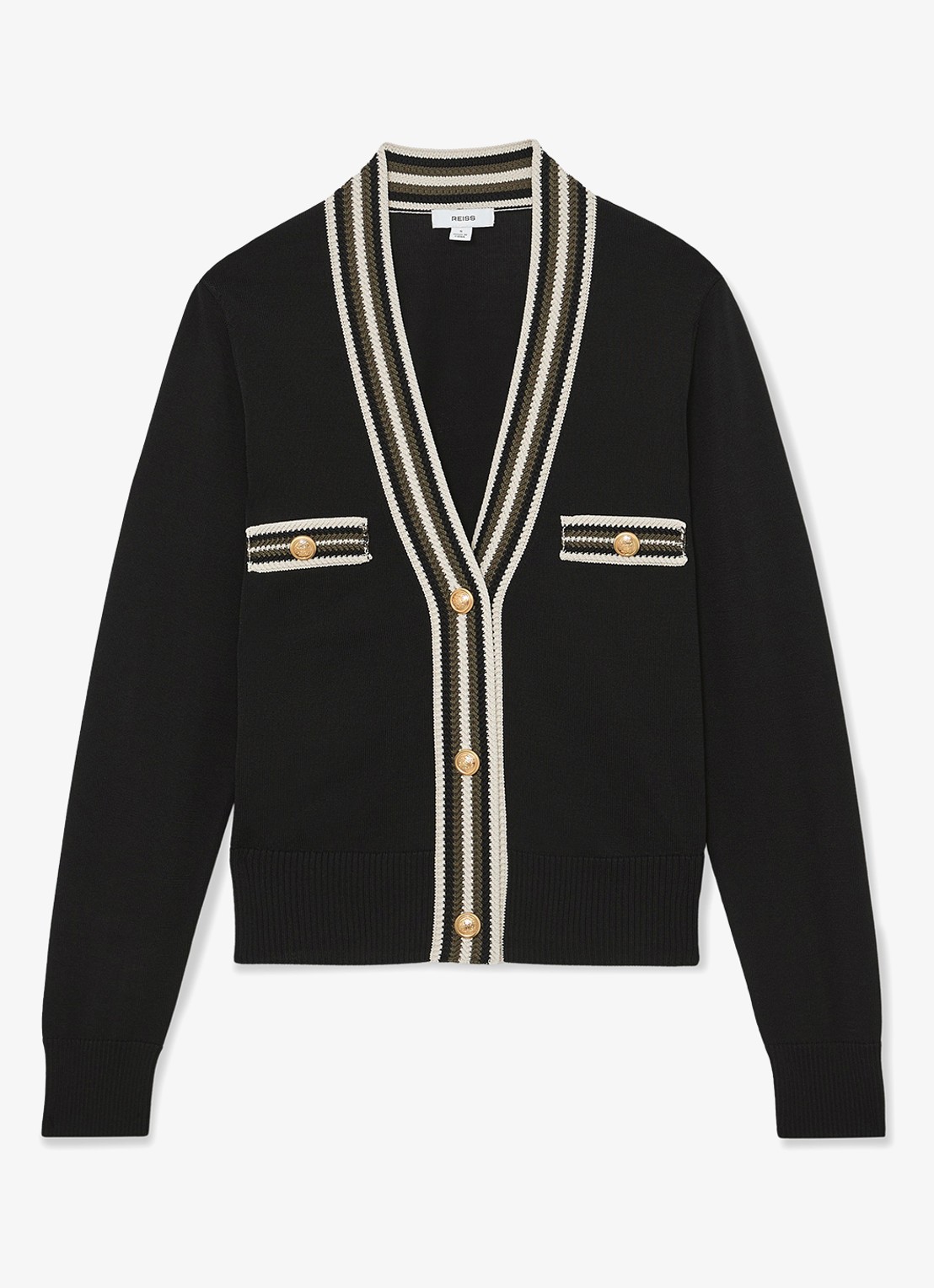 Reiss Danni fijngebreid vest met knoop detail - voorkant 2 zwart