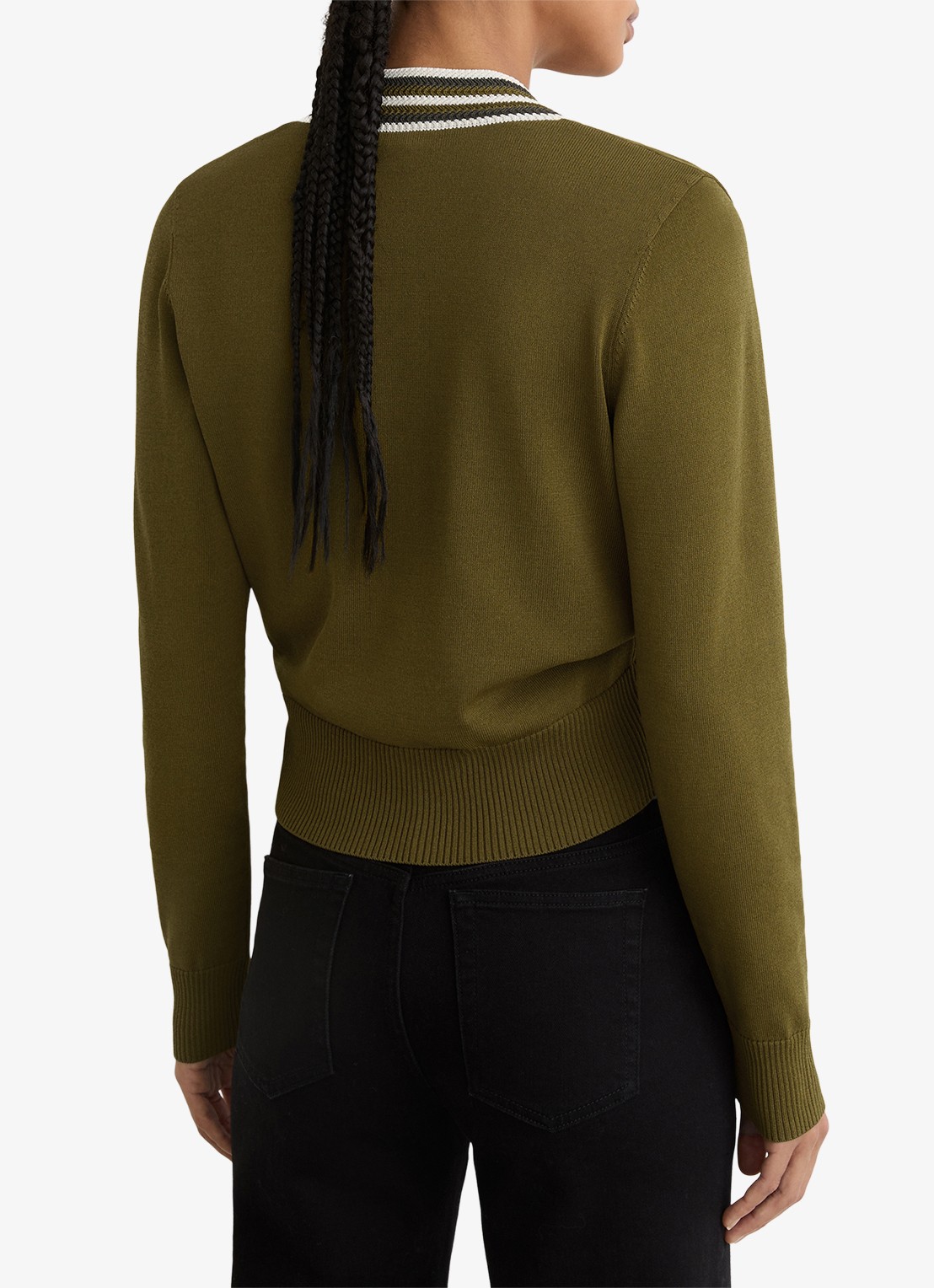 Reiss Danni fijngebreid vest met knoop detail - achterkant 6 bronsgroen