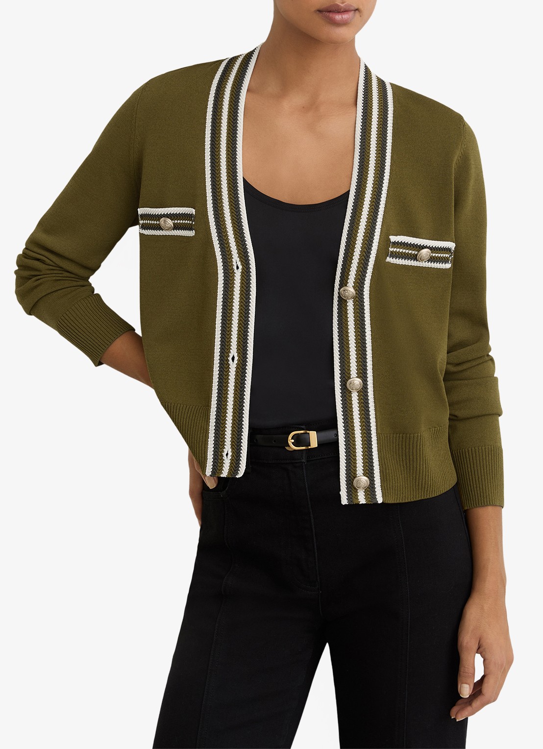 Reiss Danni fijngebreid vest met knoop detail - detail 3 bronsgroen