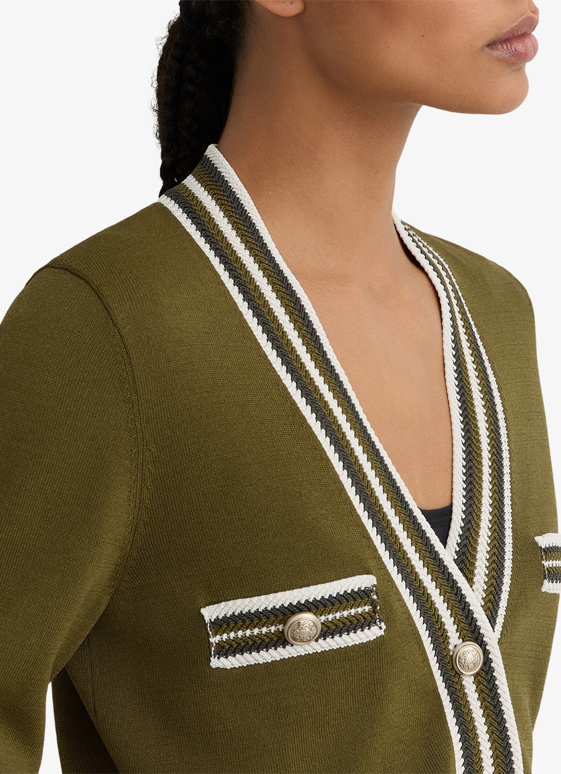 Reiss Danni fijngebreid vest met knoop detail - detail 4 bronsgroen
