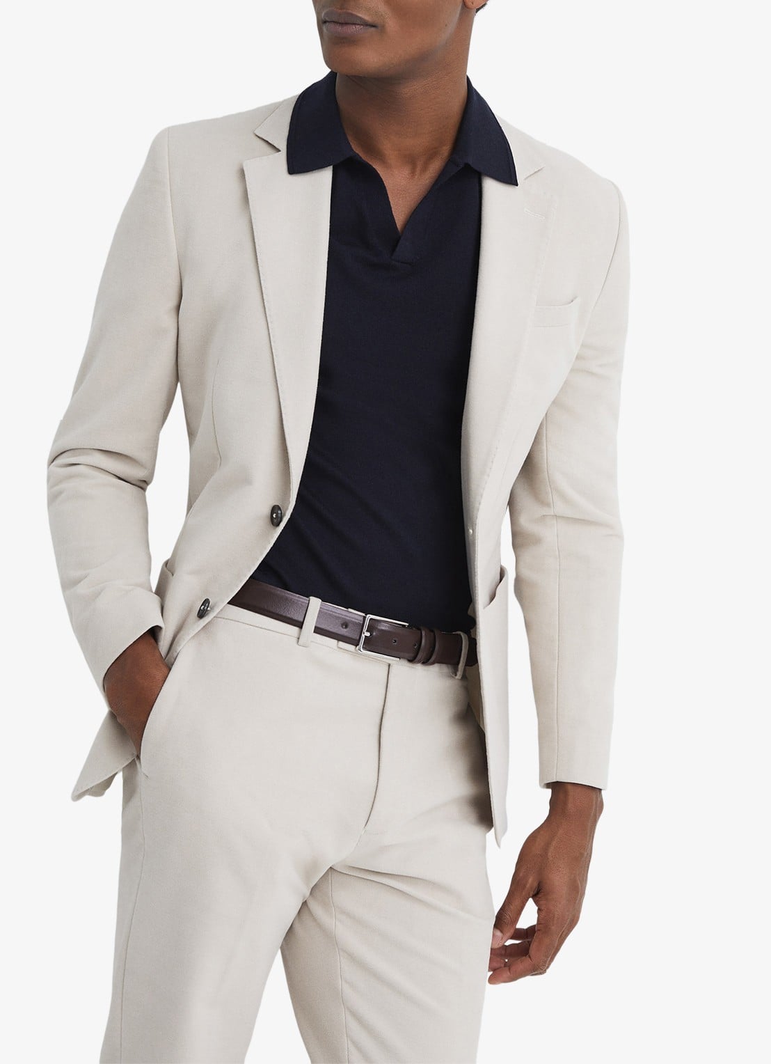 Reiss Dante riem van leer - voorkant 2 chocoladebruin