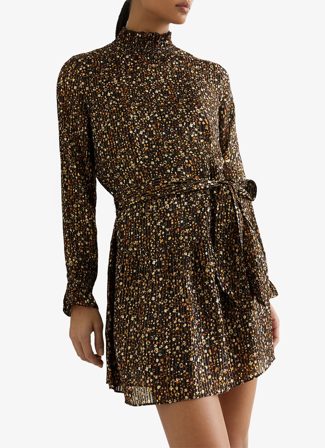 Reiss Darci mini jurk met bloemenprint en strikceintuur  - detail 4 zwart