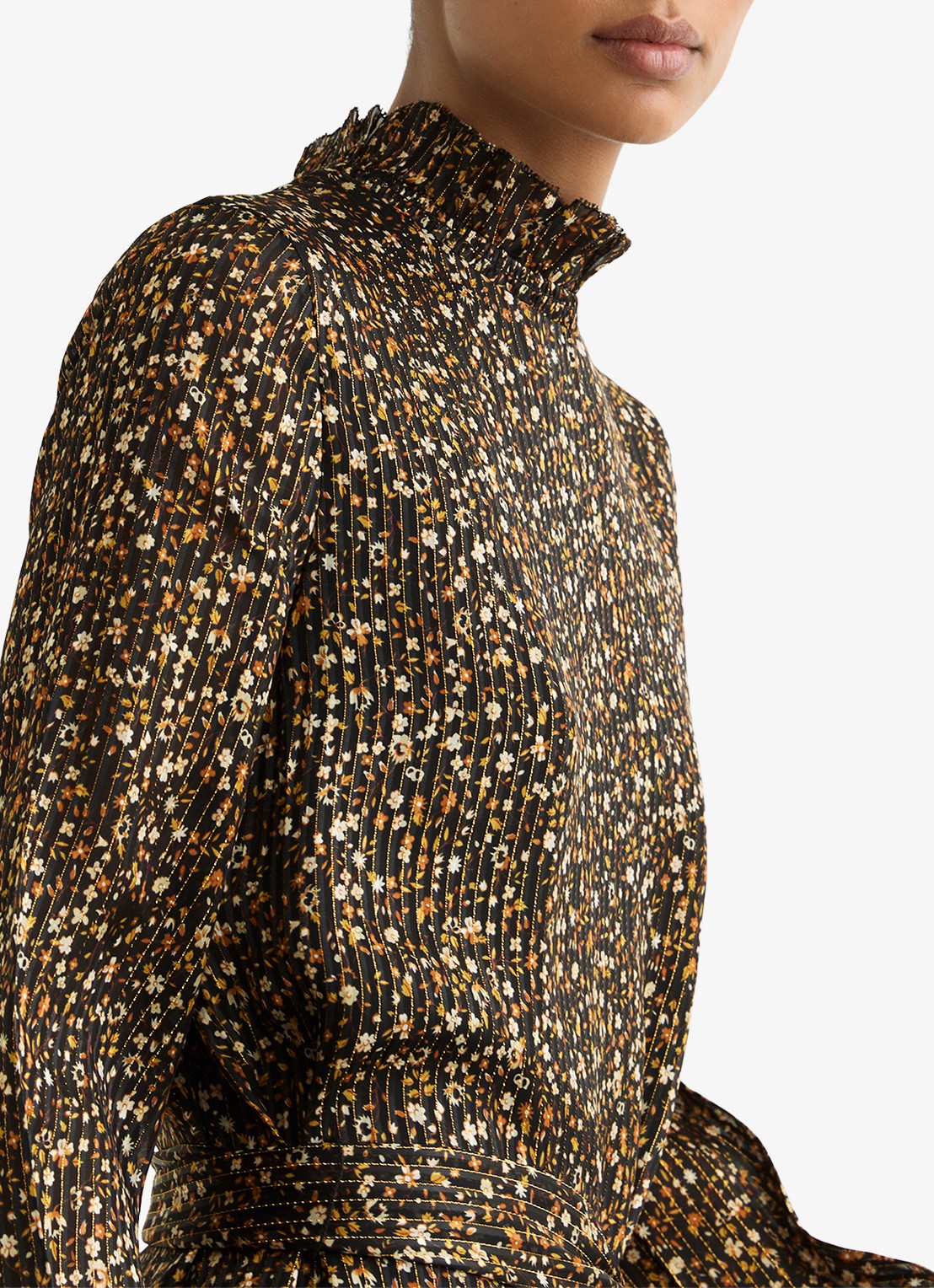Reiss Darci mini jurk met bloemenprint en strikceintuur  - detail 5 zwart