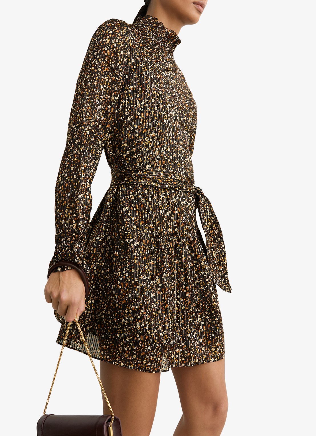 Reiss Darci mini jurk met bloemenprint en strikceintuur  - detail 6 zwart