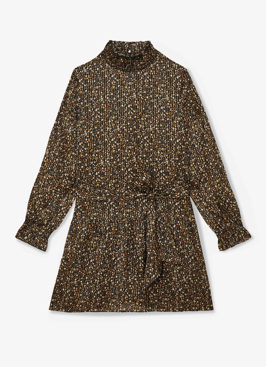 Reiss Darci mini jurk met bloemenprint en strikceintuur  - voorkant 2 zwart