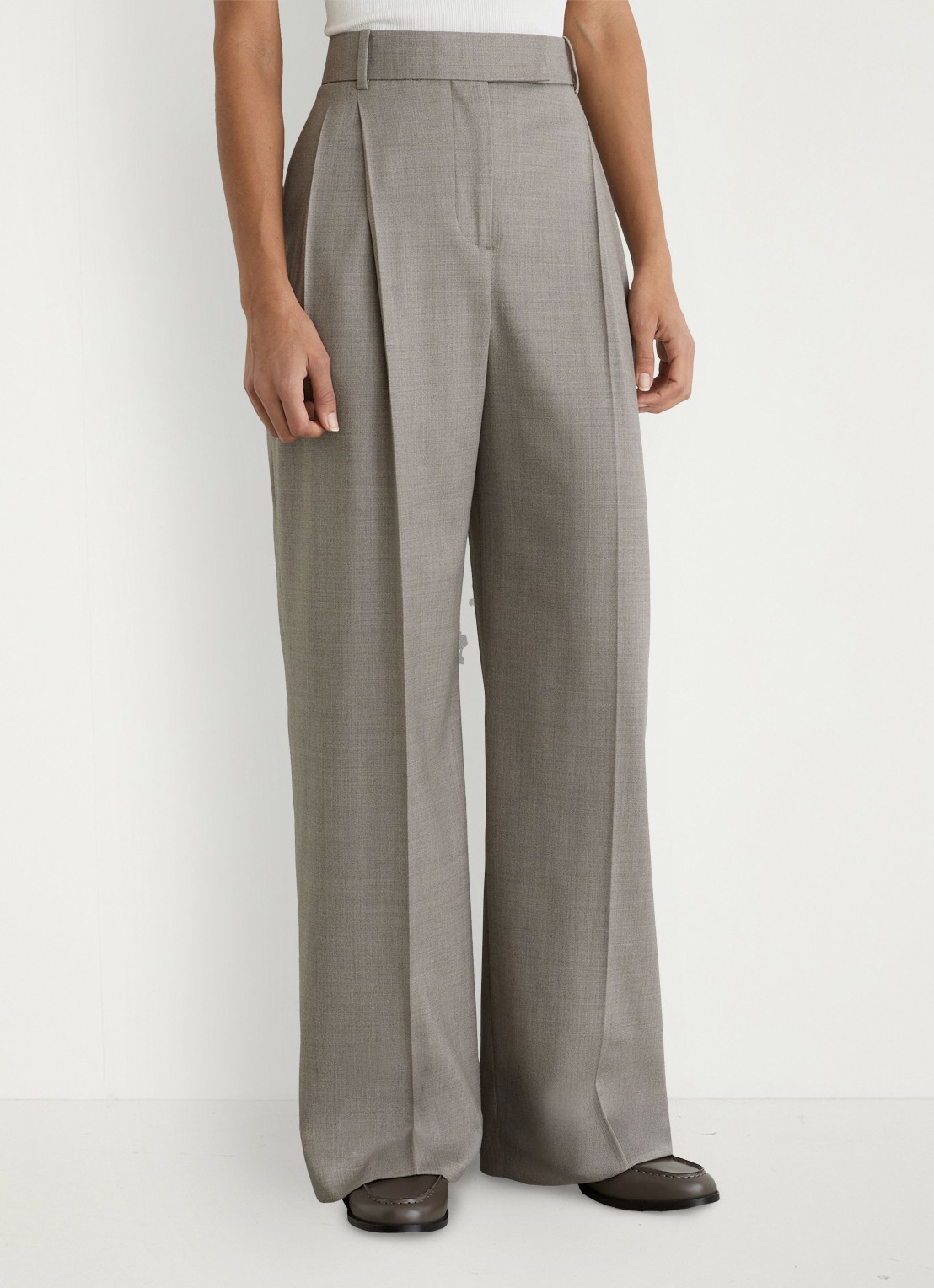 Reiss Darcy high waist wide leg pantalon in wolblend - detail 3 lichtgrijs