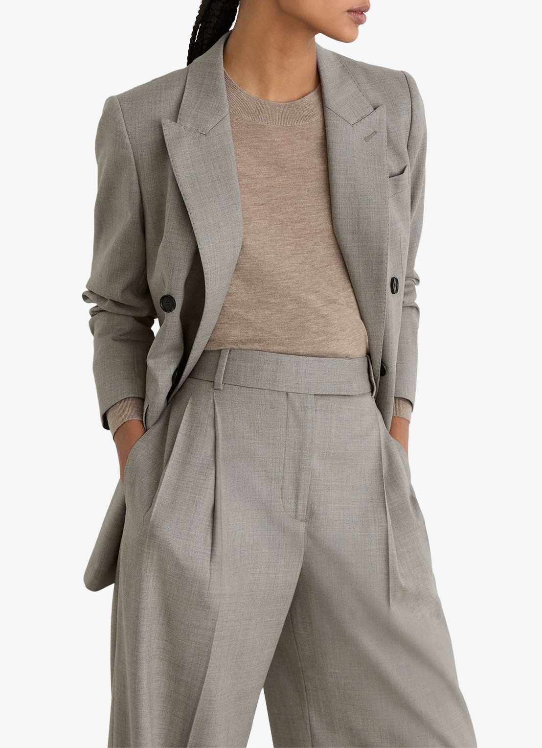 Reiss Darcy high waist wide leg pantalon in wolblend - detail 6 lichtgrijs