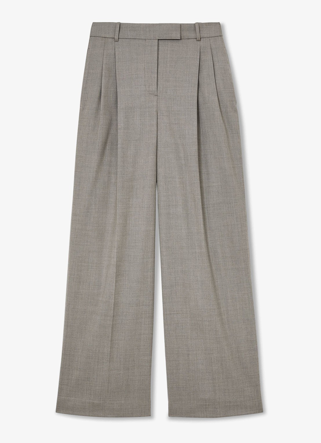 Reiss Darcy high waist wide leg pantalon in wolblend - voorkant lichtgrijs