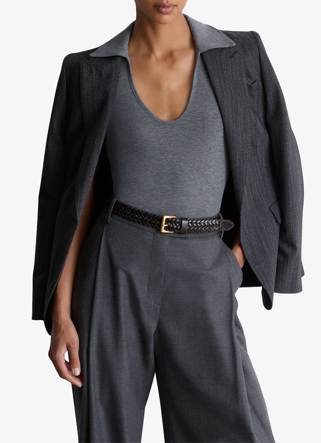 Reiss Daria slim fit polo met gemêleerd dessin - detail middengrijs