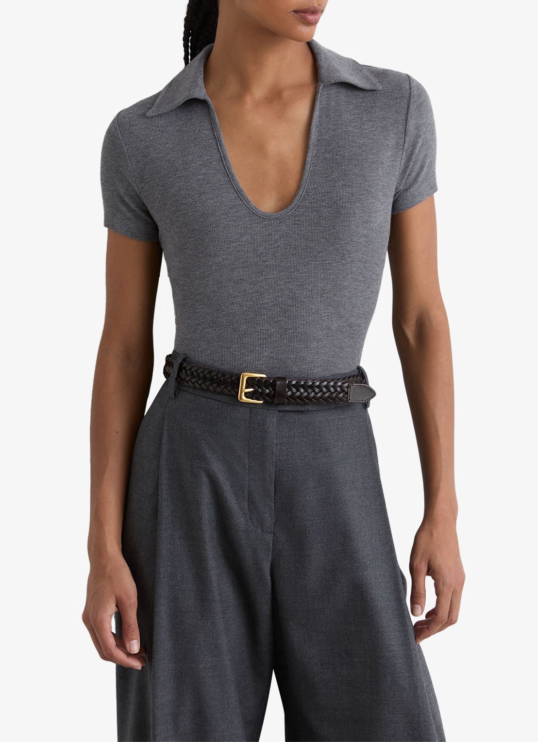 Reiss Daria slim fit polo met gemêleerd dessin - detail 3 middengrijs