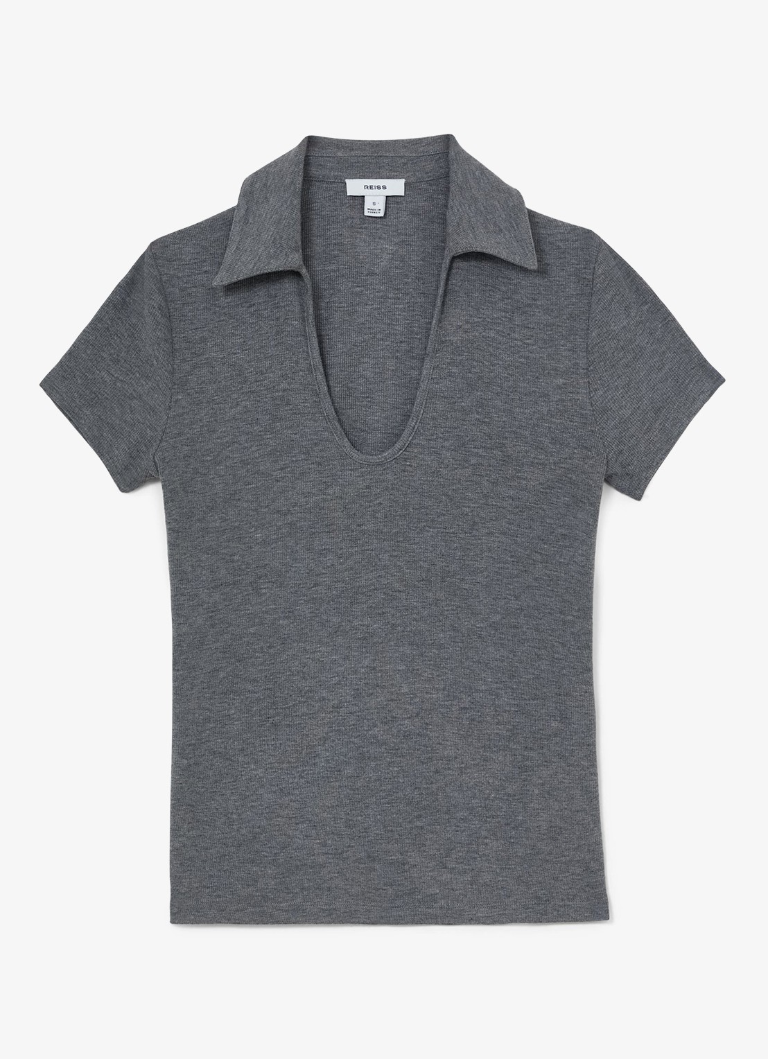 Reiss Daria slim fit polo met gemêleerd dessin - voorkant 6 middengrijs