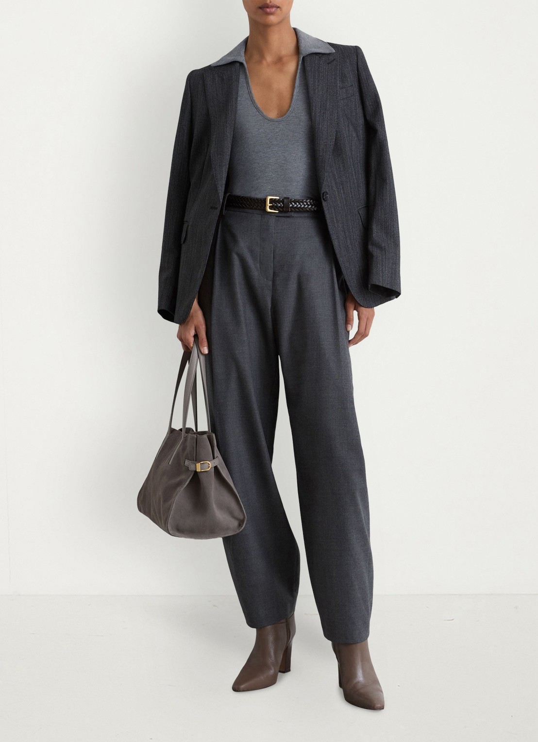 Reiss Daria slim fit polo met gemêleerd dessin - voorkant 7 middengrijs