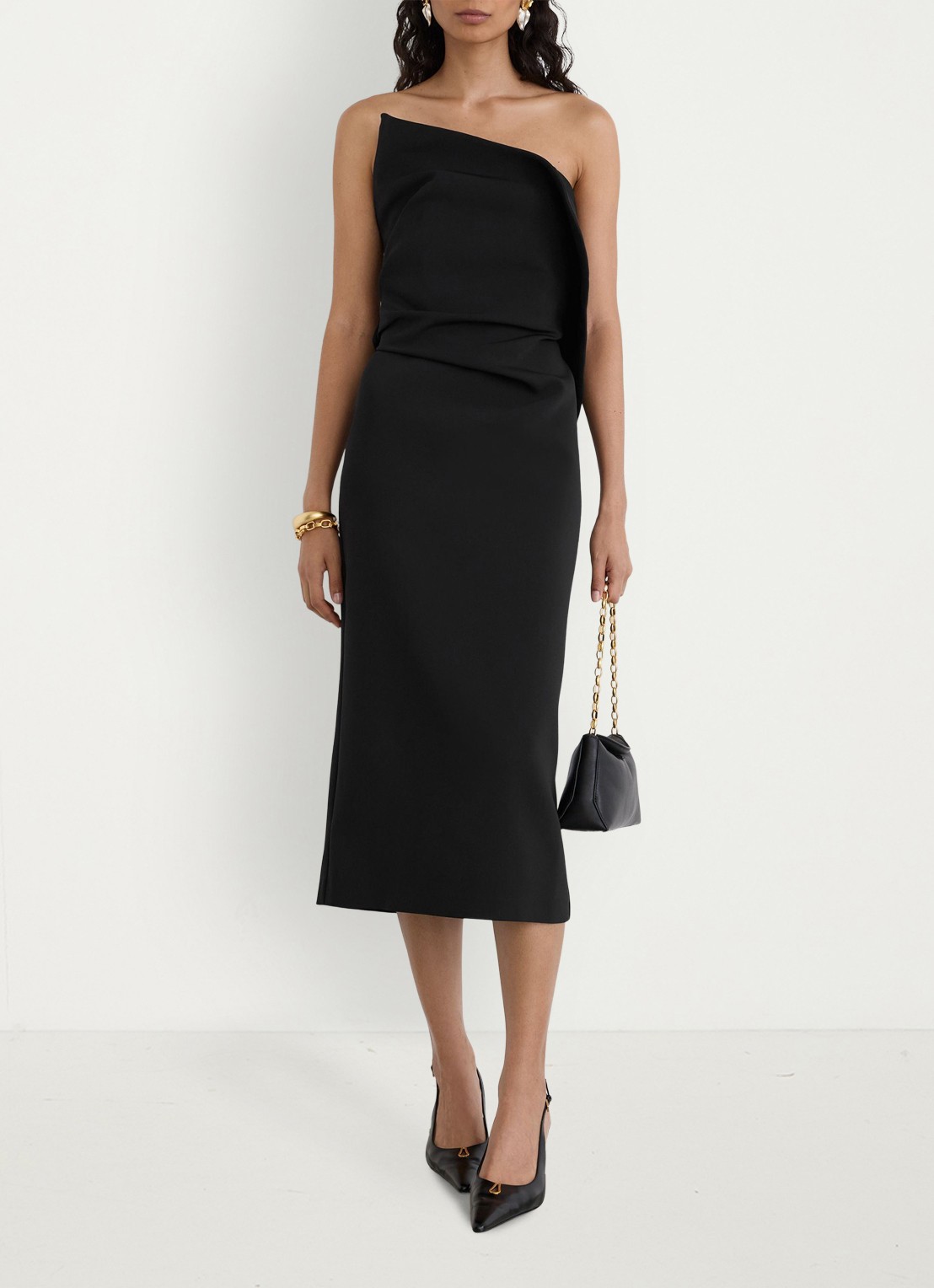 Reiss Dasha asymmetrische midi jurk met volants - detail 2 black / zwart