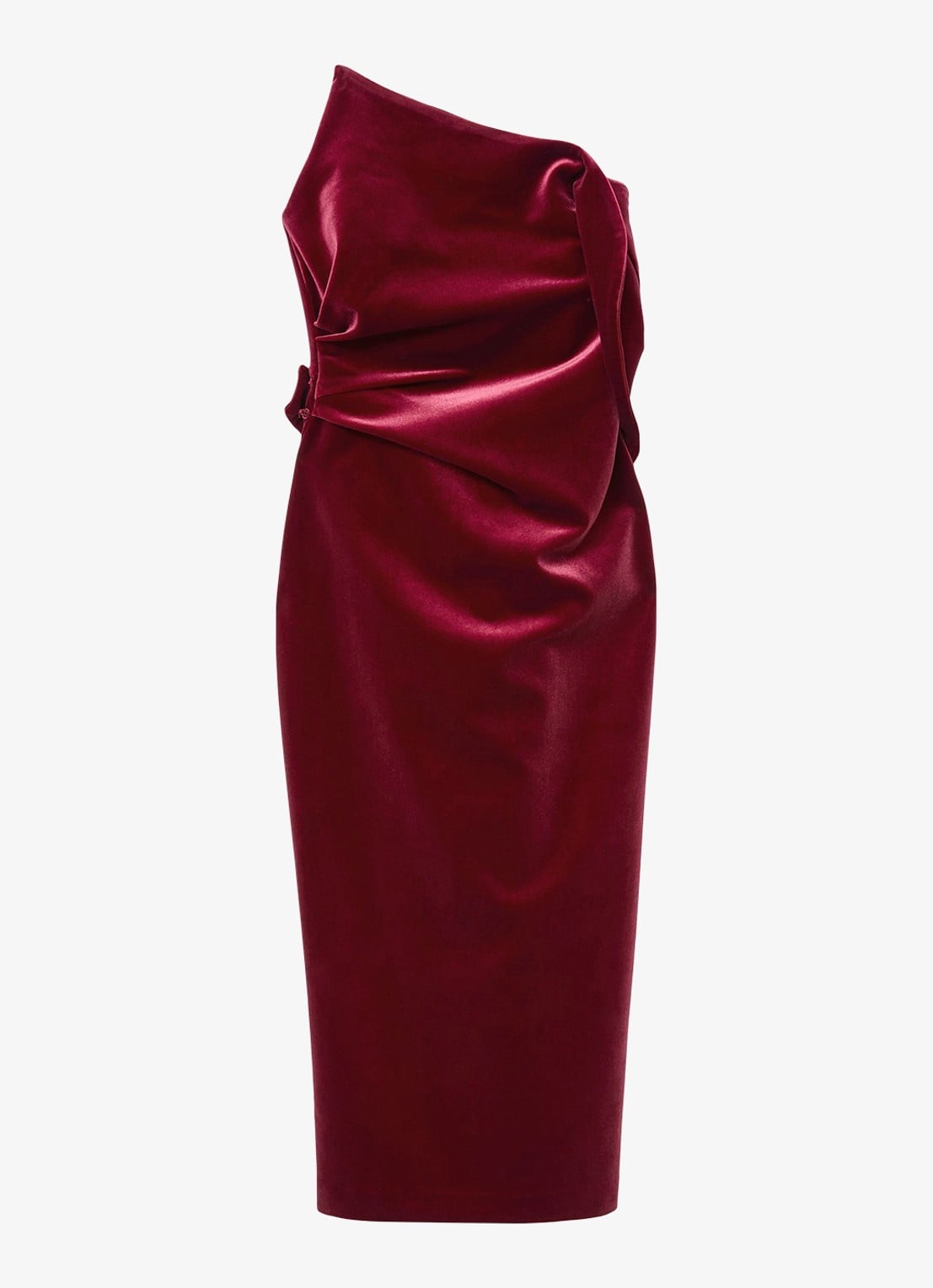 Reiss Dasha strapless midi-jurk van fluweel met split - voorkant 6 rood