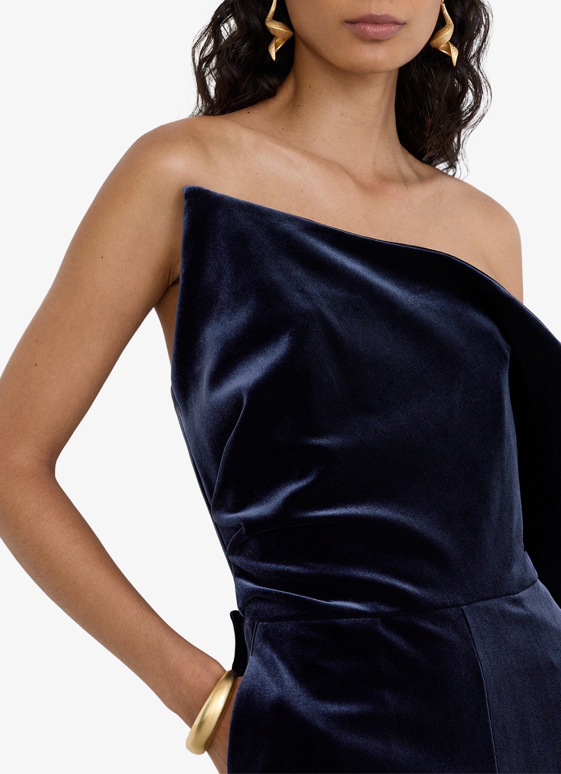 Reiss Dasha strapless wide leg jumpsuit van fluweel - detail 2 blauw