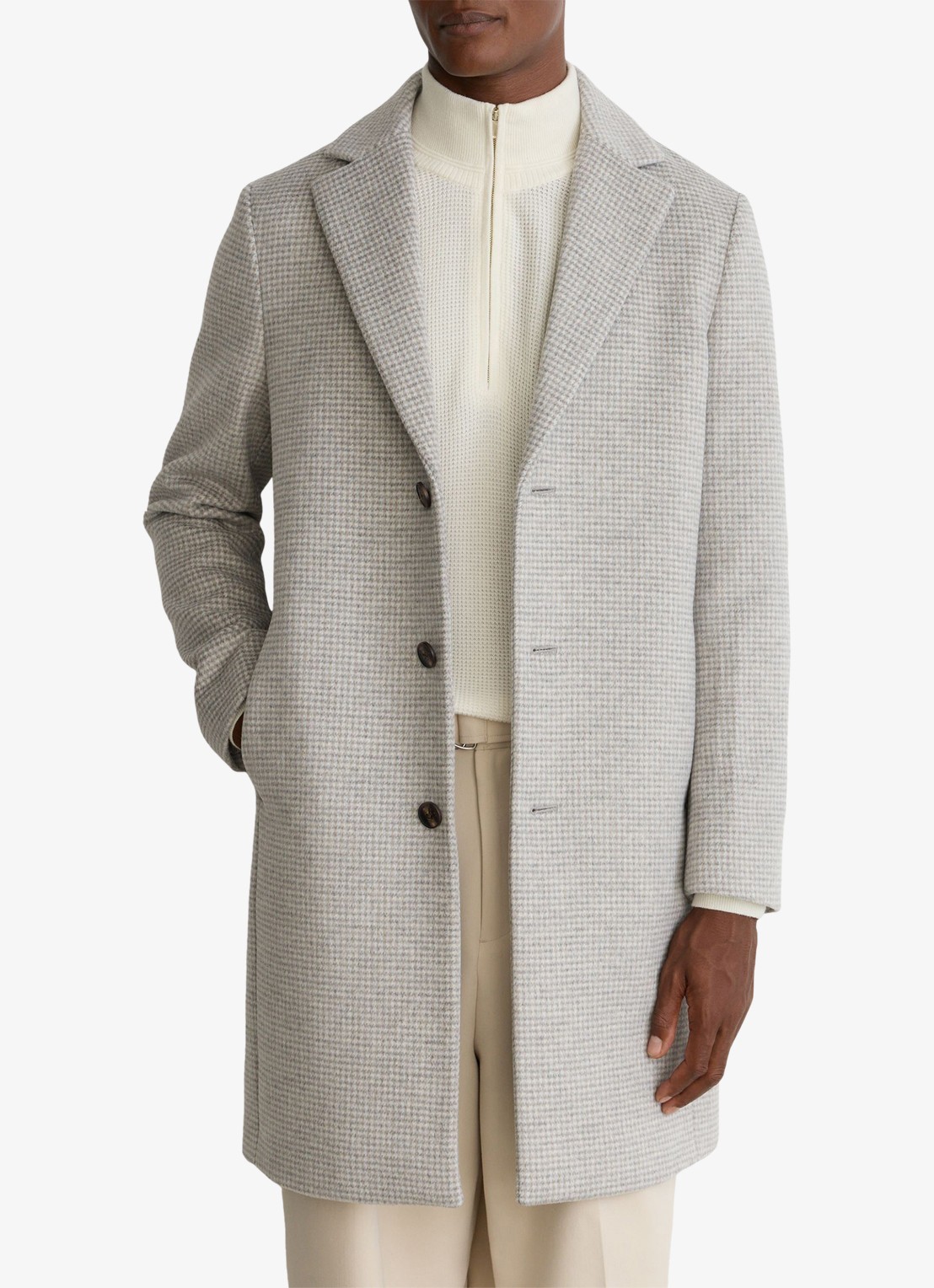 Reiss Dawn single-breasted mantel in wolblend met ruitdessin - detail soft grey / grijs