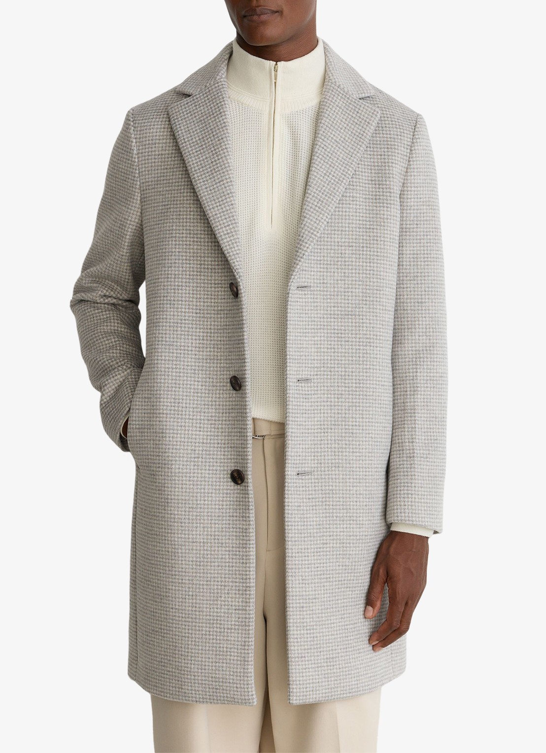 Reiss Dawn single-breasted mantel in wolblend met ruitdessin - detail 4 soft grey / grijs
